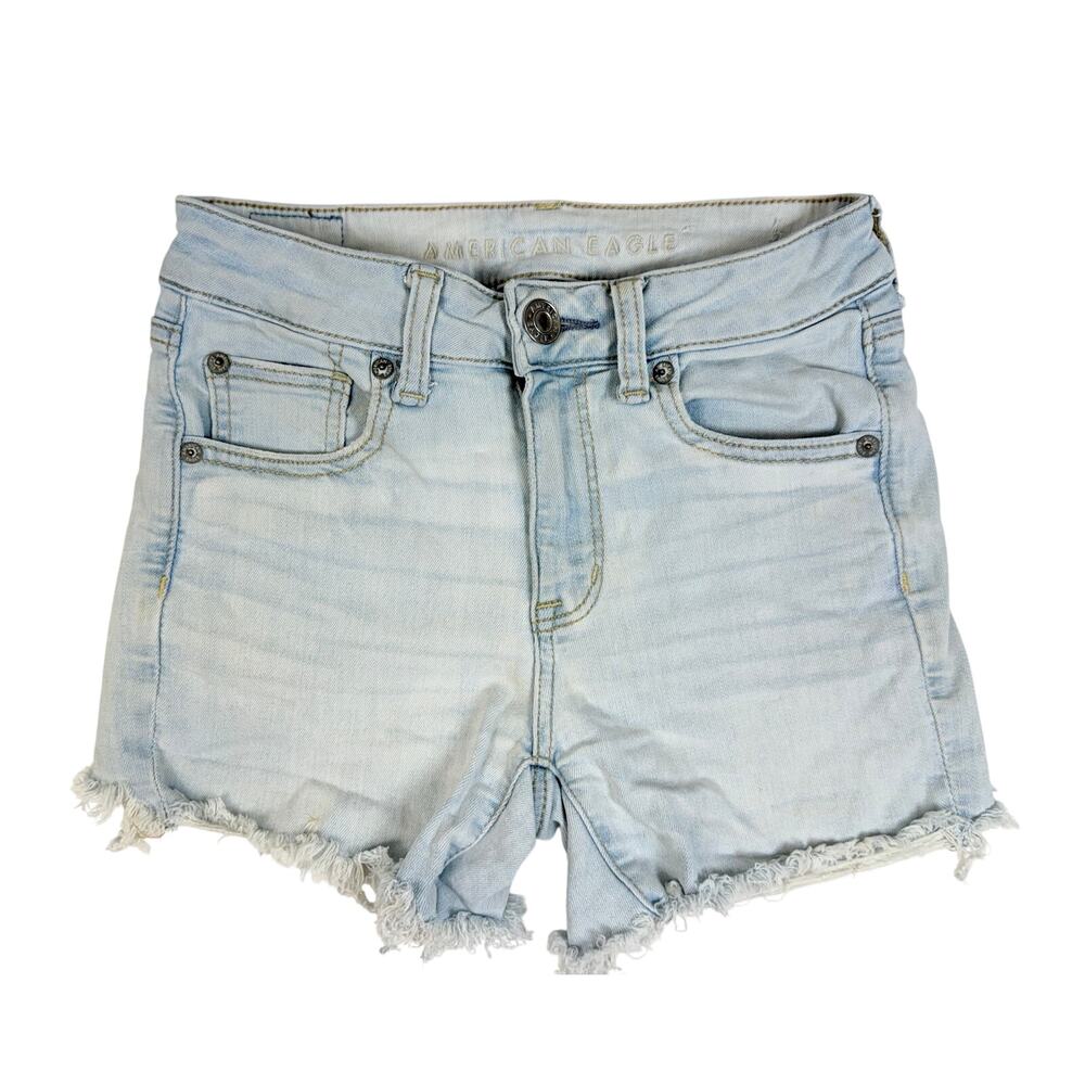 American Eagle Next Level Stretch Shorts Women 00 Light Wash Denim Distressed